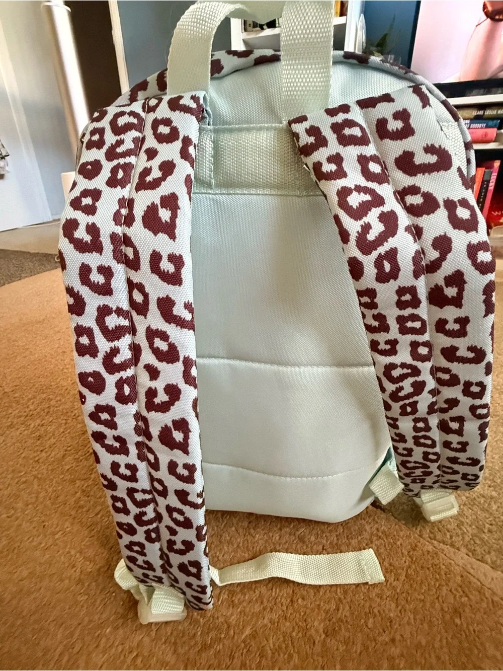 Leopard Print Canvas Backpack in Brown and Cream